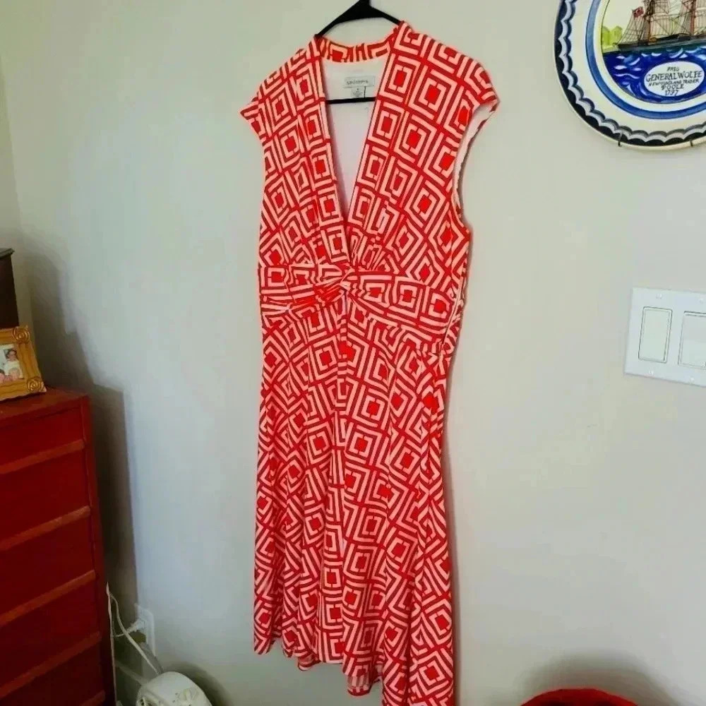 Liz Claiborne Sleeveless V Neck Summer Swing  Dress sz 14